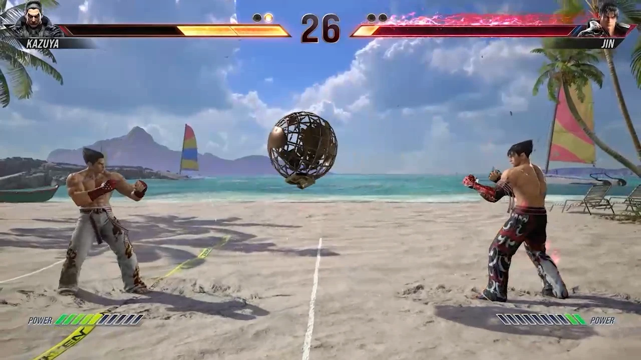 Tekken Ball match between two players on the console